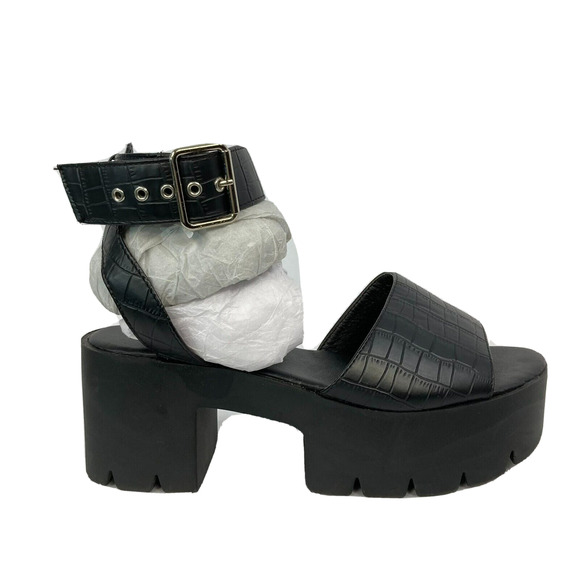 Truffle‎ Collection Sandals Womens Sz 8 Black Leather Platform Heel Ankle Strap - Picture 1 of 8